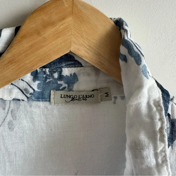 Lungo L'arno Linen Blue Floral Dress Size M With Pockets Midi Made in Italy - Picture 6 of 15